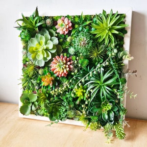 Faux Succulent 3D Wall Art: Rustic Wood Framed Botanical Decor for Home + Business (16&quot;/40cm)