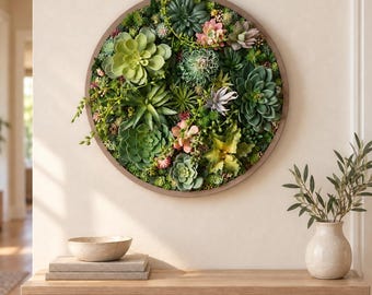 Round Faux Succulent 3D Wall Art: Modern Framed Realistic Plant Decor