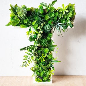 Grande lettera da muro con succulente finte a forma di foresta di muschio da 12"/30 cm, per casa, ufficio, vivaio, negozio, attività commerciale, bar, decorazione verde 3D, cartello artistico per piante del bosco