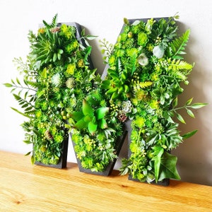 Em pé 12"/30 cm 3D Musgo Faux Suculentas Cerca-viva Letra Decoração para casa Negócios Berçário Bar Escritório Planta Presente Placa de casamento Arte de flores da floresta