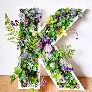 Pequenas letras de parede de musgo 3D de 8"/20 cm, suculentas artificiais, para escritório, berçário, loja, salão, negócios, bar, decoração, sinal, floresta, flor, floral, planta, arte