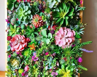 Faux Succulent 3D Wall Art: Vibrant Wood Framed Botanical Decor for Home or Business