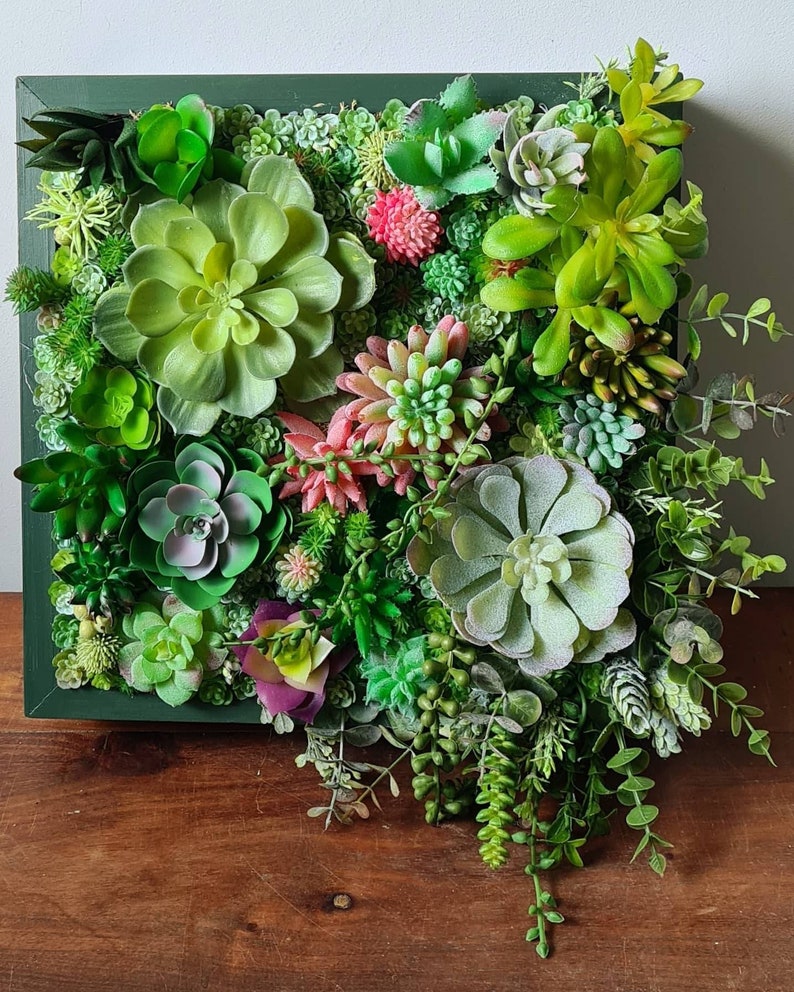 Realistic Faux Artificial Succulents Living Wall Art Preserved Etsy