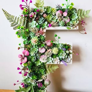 Pequenas letras de parede de musgo 3D de 8"/20 cm, suculentas artificiais, para escritório, berçário, loja, salão, negócios, bar, decoração, sinal, floresta, flor, floral, planta, arte