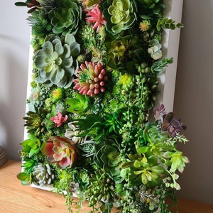 Realistic Moss Faux Artificial Succulents Wall Art Home Modern Decor Wood Framed Plant House Warming Office Business Botanical Salon Bar