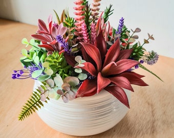 Rustic Pink Faux Succulent Centerpiece: Handmade Mini Planter