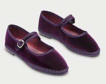 Flabelus Mary Jane platte fluwelen vintage schoenen 41 paars aubergine