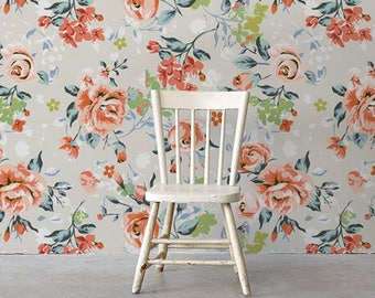 Vintage Vibes Removable Wall Mural, Colorful Floral Temporary Wall Covering, Floral Removable Wall sticker, #170