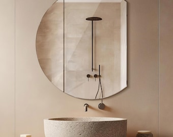 CUT CIRCLE Mirror || Elegant Mirror, Unique Decorative Mirror, Aesthetic Bathroom Mirror, Large Mirror, Sleek Stylish Mirror