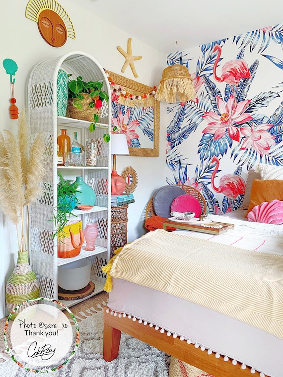 Tropical pink wall mural Flamingo wallpaper custom Printed Removable Self Adhesive paper by coloray Tropical pink wall mural Flamingo wallpaper custom Printed Removable Self Adhesive paper by coloray