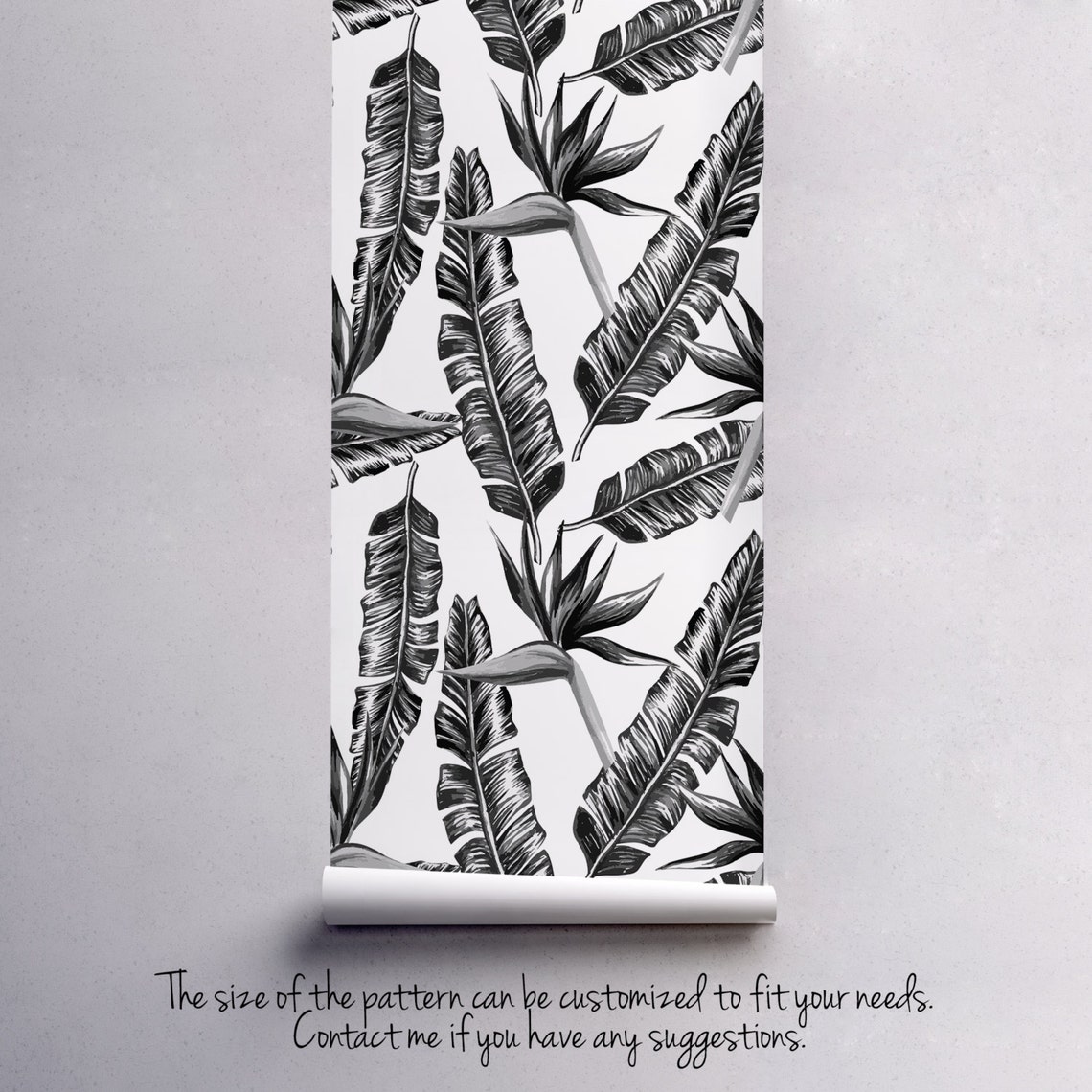 Black and white tropical leaf wallpaper Palm leaf print | Etsy