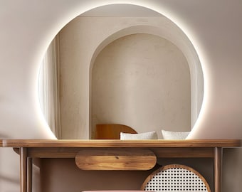 Specchio CUT CIRCLE LED // Specchio rotondo retroilluminato, elegante decorazione da parete per il trucco in bagno e design moderno per la casa