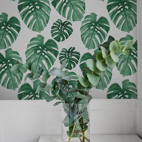 Tropical Gold Leaves Removable Wallpaper Palm Leaf Peel and Etsy