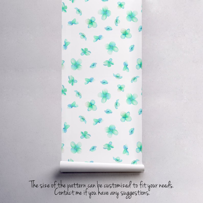 Soft and elegant wall mural watercolor wallpaper White Self adhesive Turquoise myosotis wallpaper Reusable #110