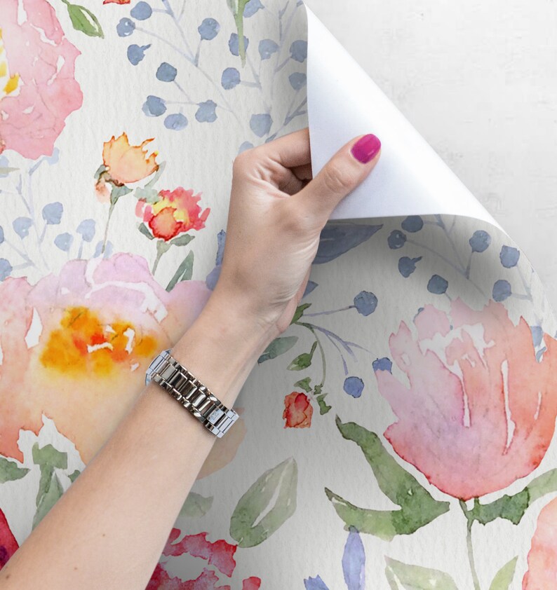 Reusable #69 Soft wall mural Pastel Dreamy floral wallpaper Watercolor
