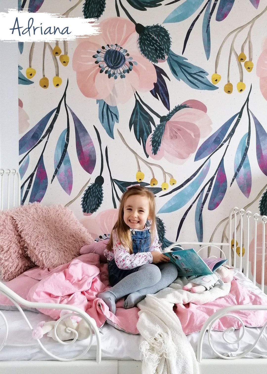 Dangle Flowers Removable Wallpaper Pastels Floral Patern Etsy