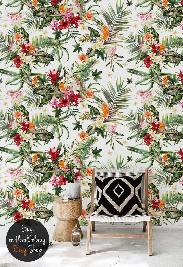Tropical Composition Removable Wallpaper Exotic Wall Mural | Etsy