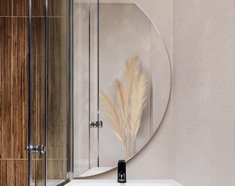 HALF MOON Mirror || Unique Bathroom Mirror, Frameless Aesthetic Mirror, Tall Boho Style Mirror, Stylish Wall Mirror, Elegant Mirror