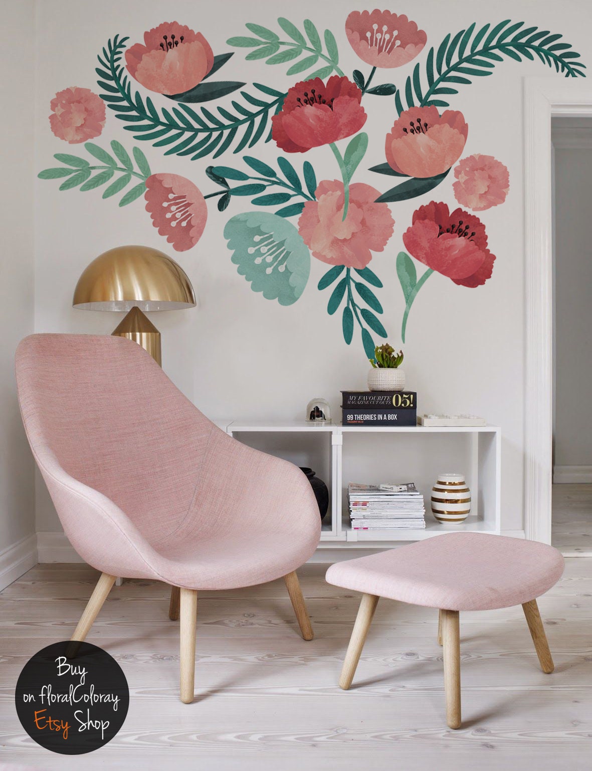 Vintage Poppy Vinyl Set Watercolor Wall Stickers Life Size Etsy