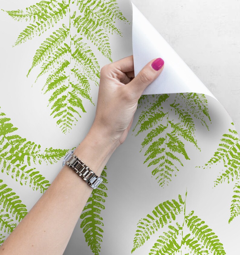 Lime Fern Leaves Removable Wallpaper Green Peel and Stick Etsy