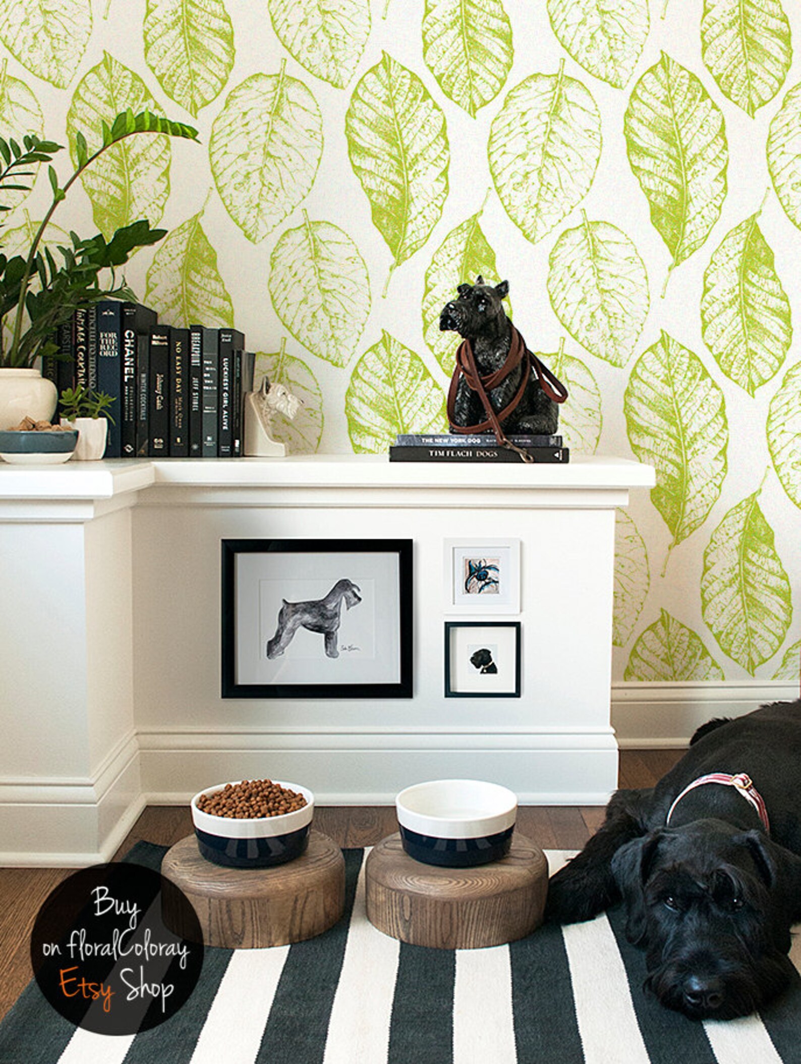 Lime green leaves wallpaper Detailed floral wall mural Etsy