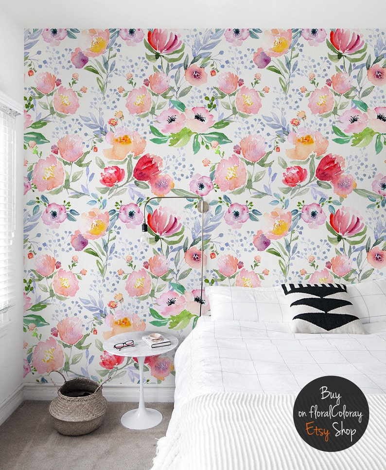 Reusable #69 Soft wall mural Pastel Dreamy floral wallpaper Watercolor