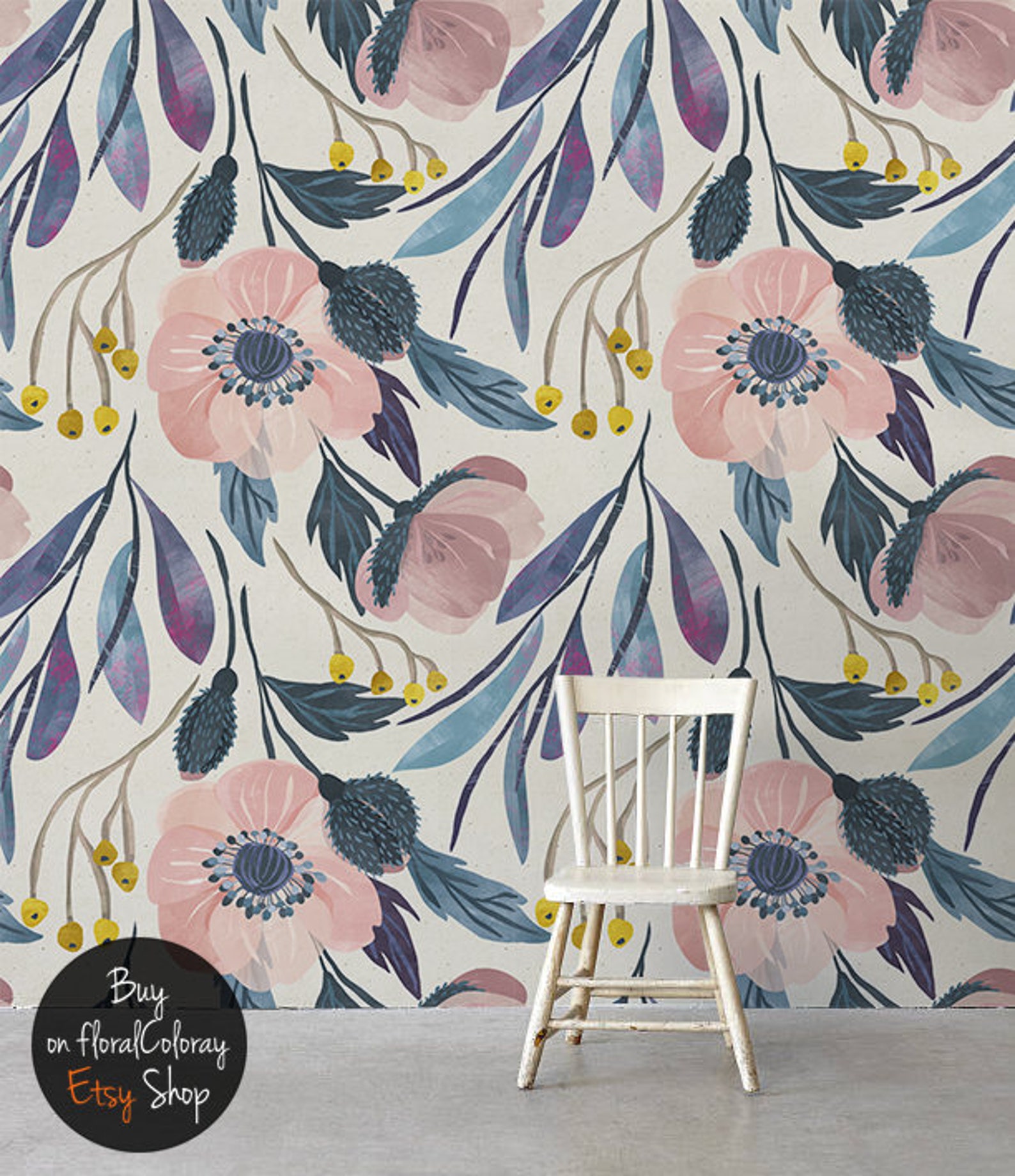 Dangle Flowers Removable Wallpaper Pastels Floral Patern Etsy