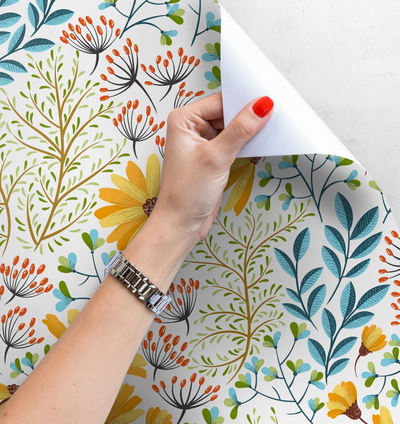 Peel and stick bohemian spring floral wallpaper Removable Etsy