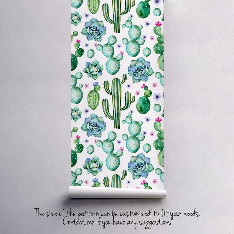 Charming Cactus Removable Wall Mural, Green Tropical Temporary Wallpaper, Tropical Removable Wall Sticker, 61 image 3