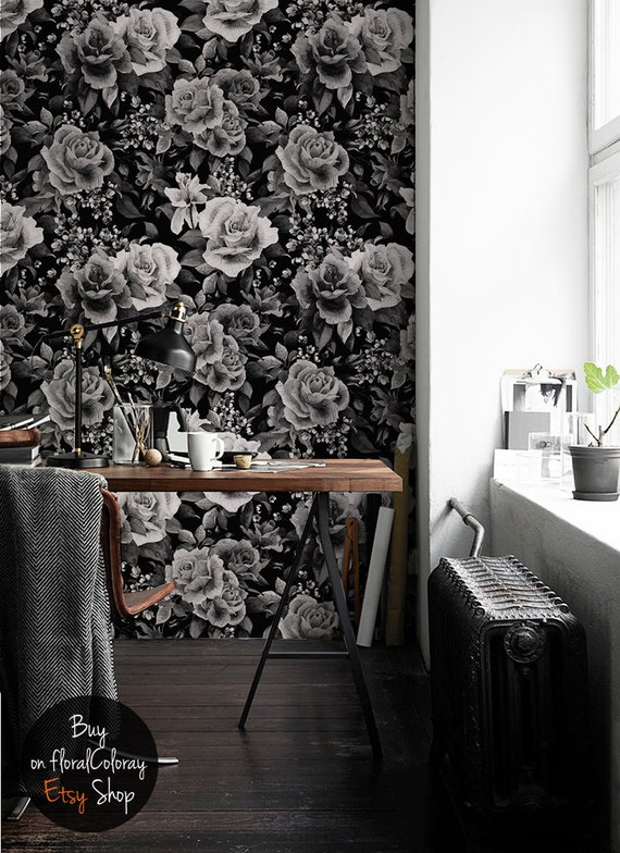 black rose pattern wallpaper