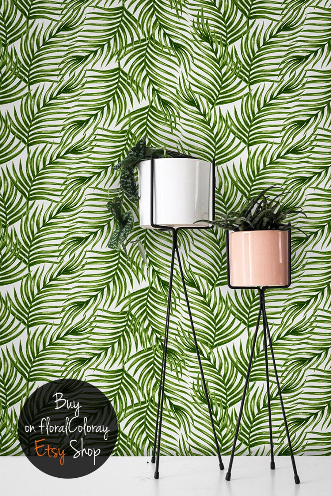 Palm Leaves Removable Wall Mural Green Tropical Temporary - Etsy