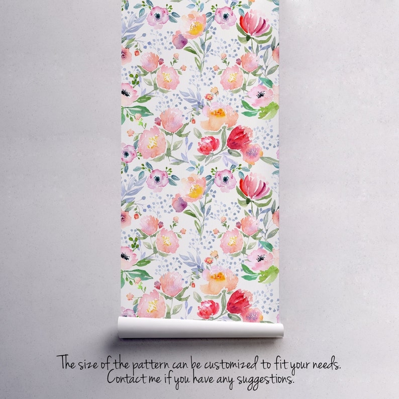 Reusable #69 Soft wall mural Pastel Dreamy floral wallpaper Watercolor