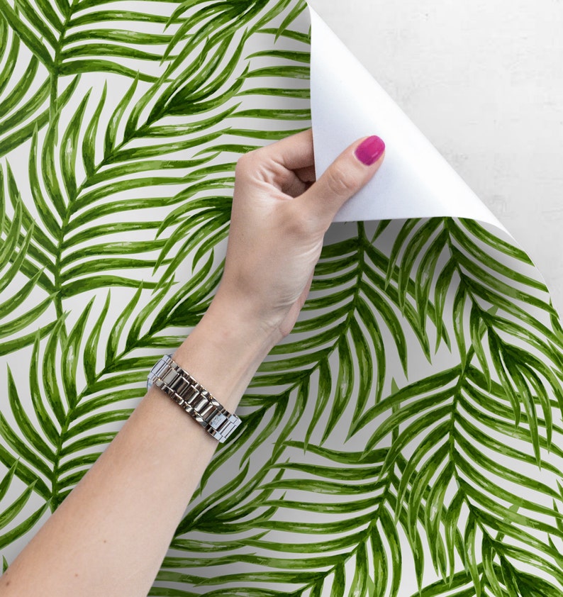 Palm Leaf Removable Wallpaper Leaves Wall Mural Green Etsy