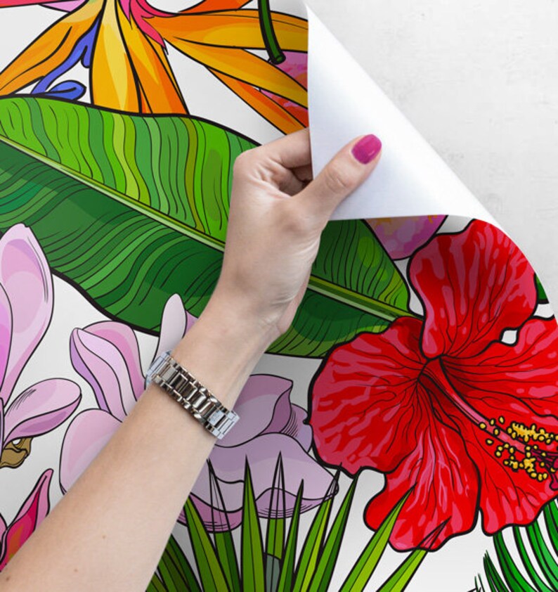 Colorful Exotic Peel and Stick Wallpaper Green Monstera Wall Etsy