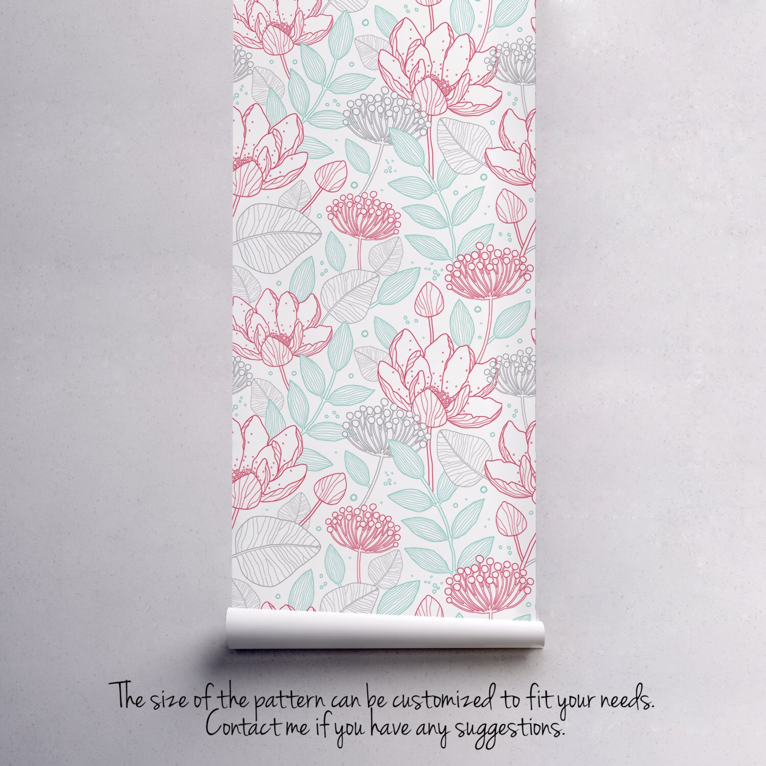 Floral colorful outlines wallpaper Flowers wall mural | Etsy