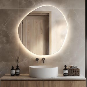 BIO Form Spiegel LED || Gewellter LED-Spiegel - Asymmetrischer hinterleuchteter dekorativer Schlafzimmer-Luxuswandakzent