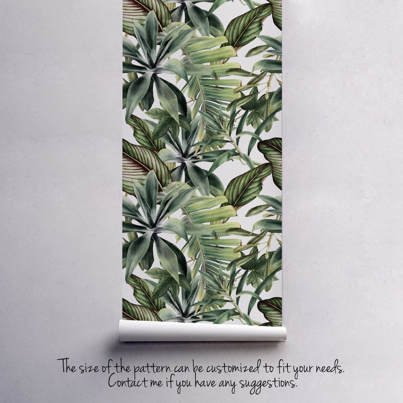 Mix of Leaves Removable Wallpaper Green Self Adhesive Wall Etsy
