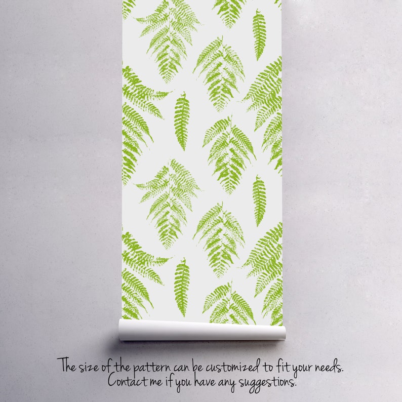 Lime Fern Leaves Removable Wallpaper Green Peel and Stick Etsy
