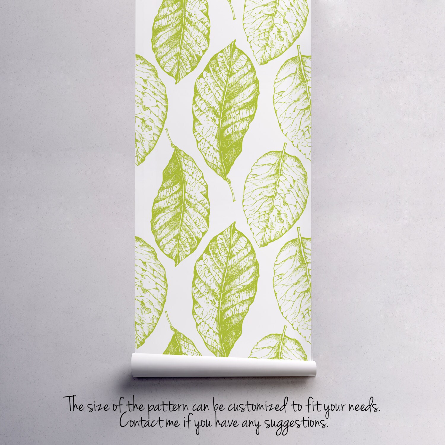 Lime green leaves wallpaper Detailed floral wall mural Etsy