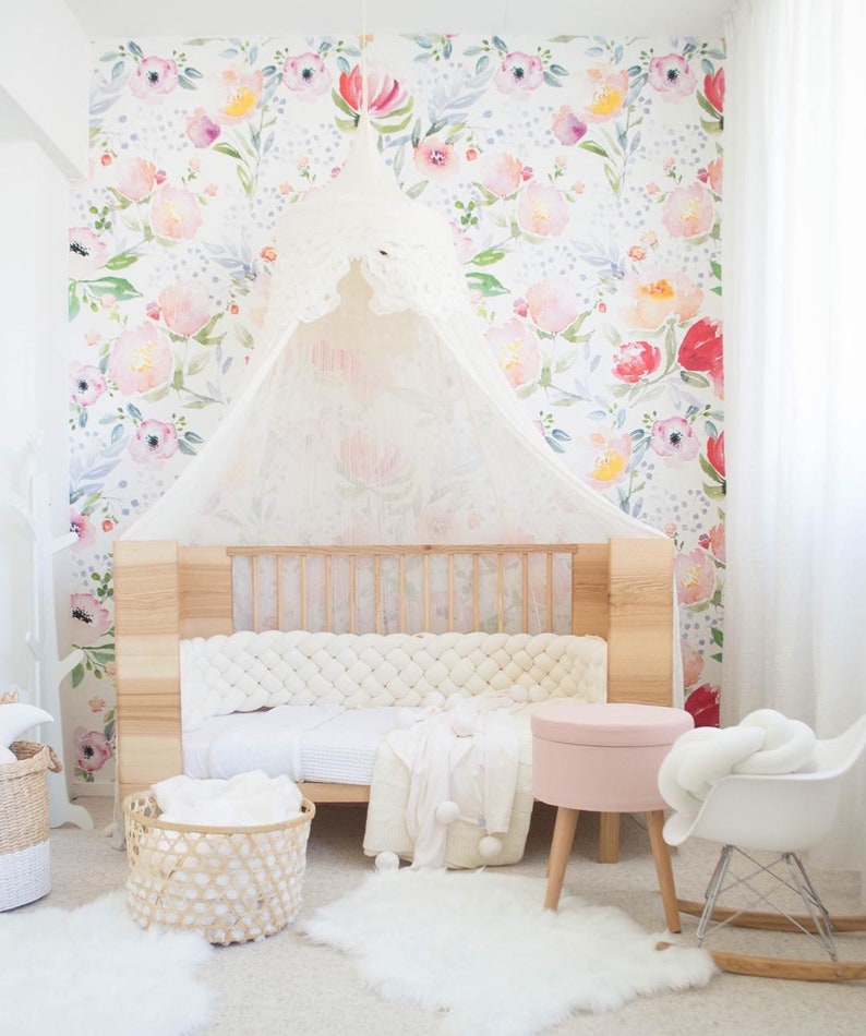Reusable #69 Soft wall mural Pastel Dreamy floral wallpaper Watercolor