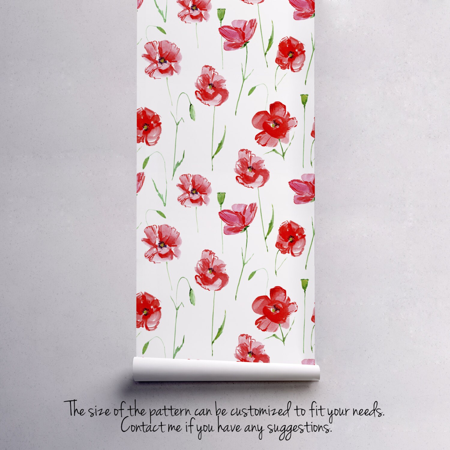 Red poppy flowers wallpaper Peel and stick wall mural Etsy