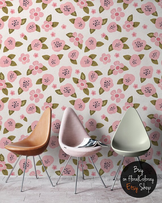 self-adhesive removable wallpaper#141 Peel and stick wallpaper floral pattern with roses decoration boho