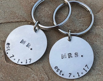 Couples Keychain, Couples Anniversary Gifts, Couples Keychain Set, Custom Anniversary Keychain, New Couple Gift, Handstamped Keychain