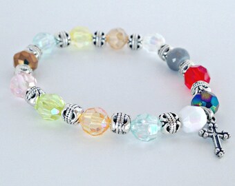 Lord's Prayer Bracelet, Colorful Crystal Beads, Christian Gift