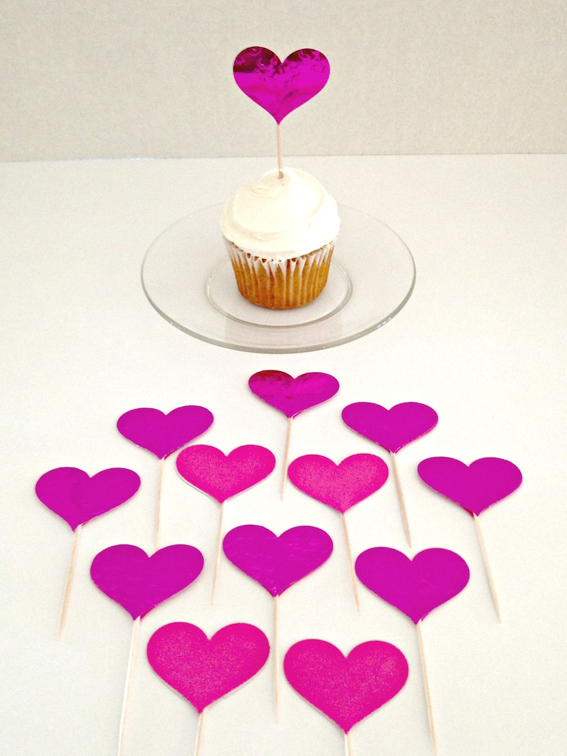Wedding Cupcake Toppers Pink Cupcake Toppers Heart Cupcake Etsy