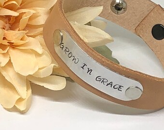 Leather Cuff Bracelet, Personalized Leather Bracelet, Stamped Leather Cuff Bracelet, Inspirational Cuff Bracelets, Christian Gifts For Women