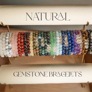 Natural Gemstone Beads Bracelet, Handmade Men Women Stretchy Bracelet, Genuine Gemstone Round Beaded Healing Crystal Bracelet