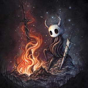 Hohler Knight & Dark Souls Bonfire - A4 Kunstdruck