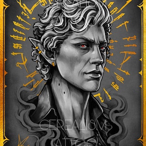 ASTARION - VERSIÓN 2 - Lámina artística A5 con adornos dorados - Inspirada en Baldur's Gate 3