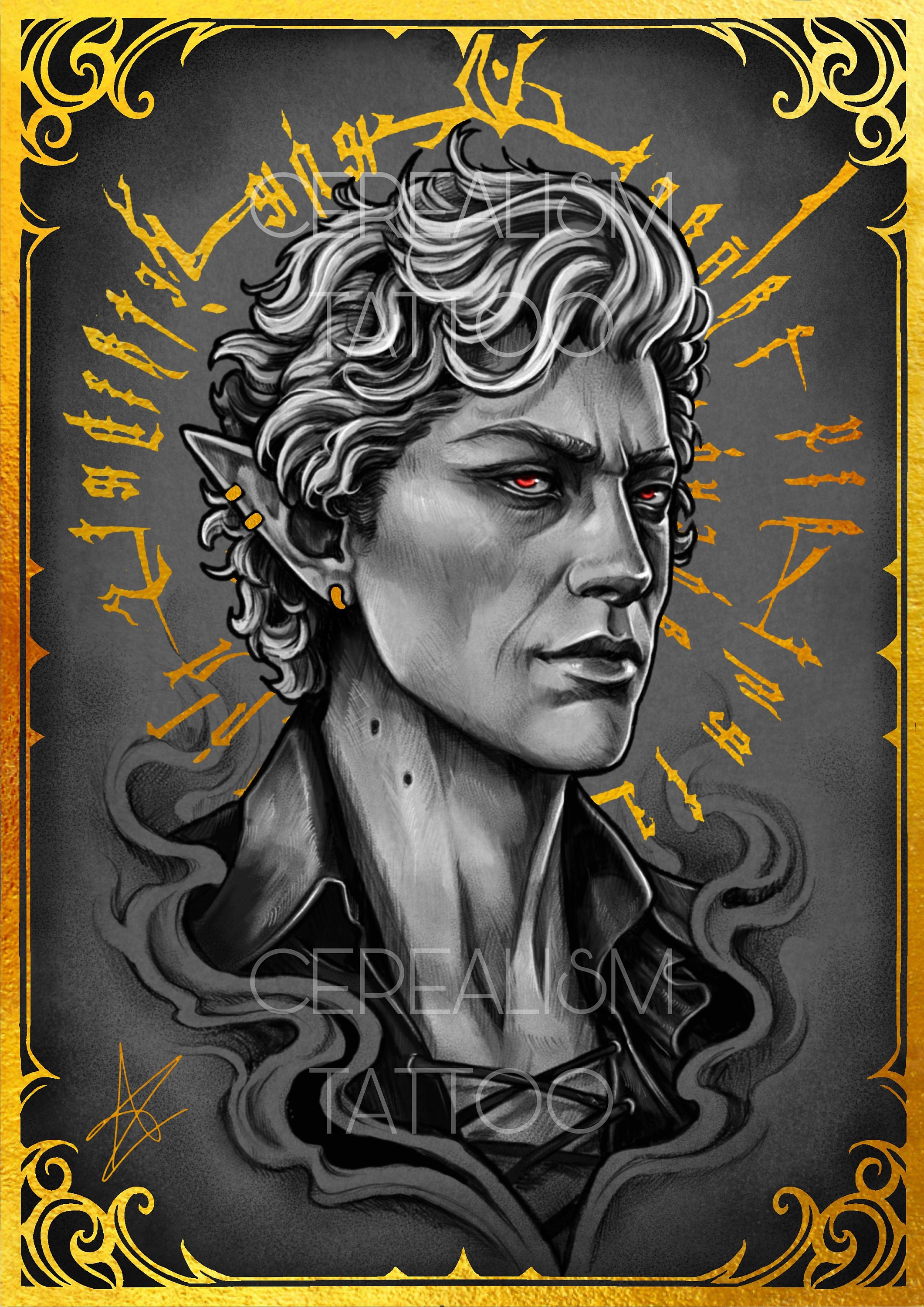 ASTARION - VERSION 2 - Gold Embellished A5 Art Print - Baldur's Gate 3 inspired
